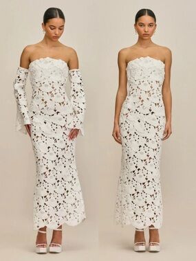 Cult Gaia Kaylina White Strapless Crochet Lace Maxi Dress Size 12 NEW! With tags